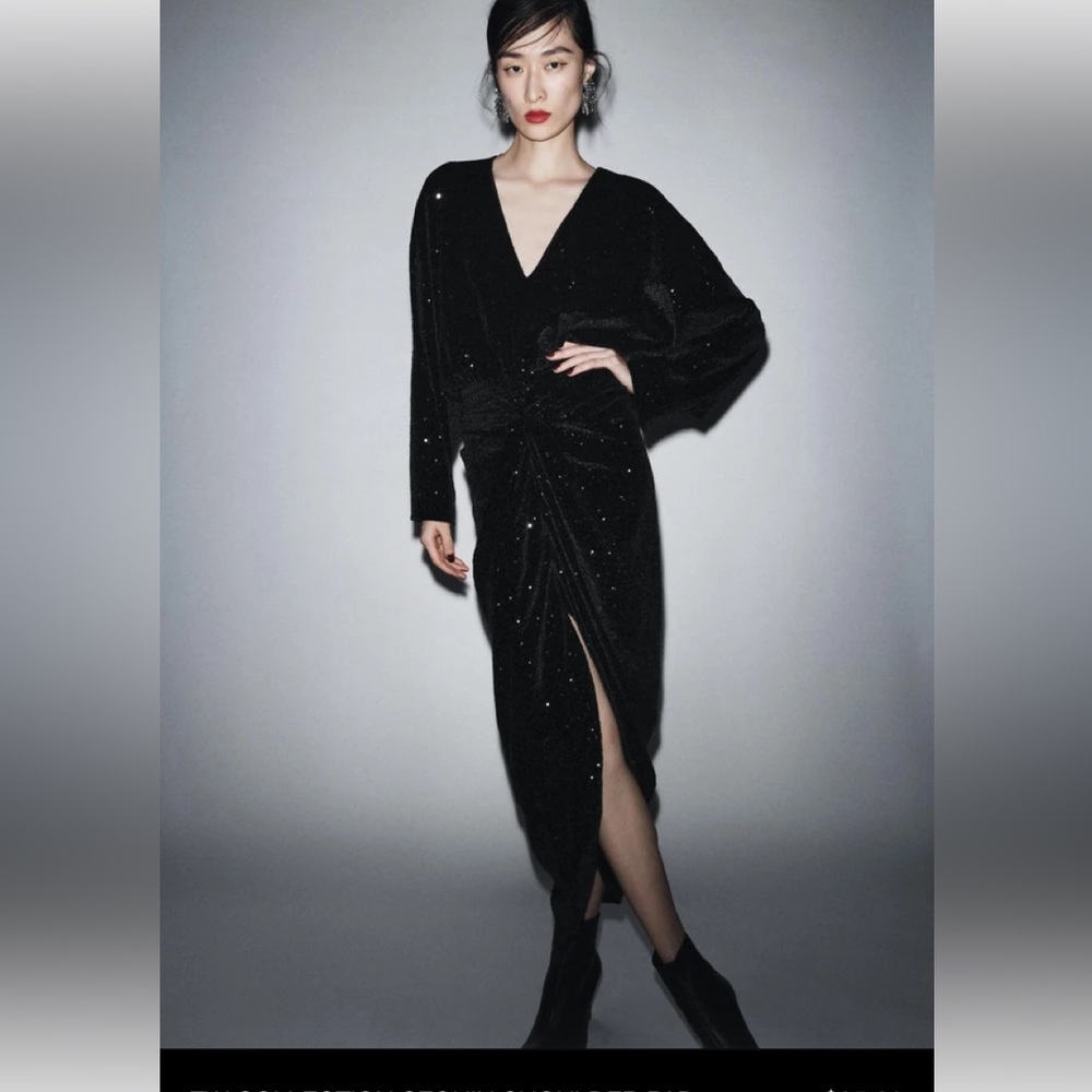 ZW COLLECTION SEQUIN SHOULDER PAD DRESS black Sz M limited edition